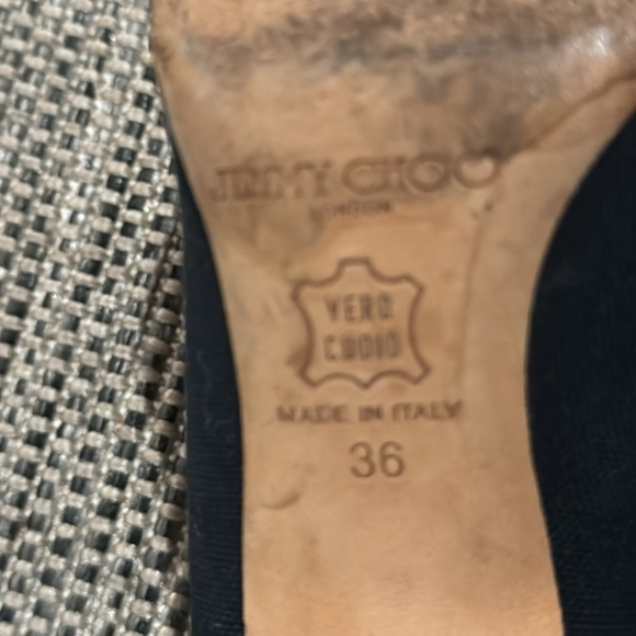 Jimmy Choo 🎉host pick🎉Bonnie navy blue canvas peep toe heels with leather trim - Picture 8 of 10